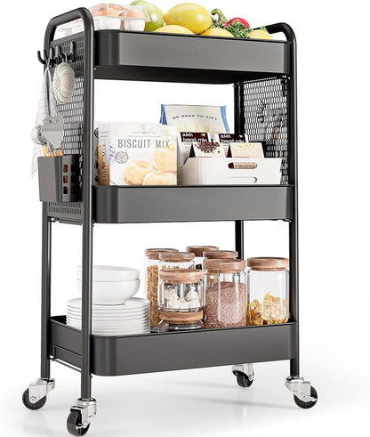 TOOLF 3 Tier Rolling Cart Storage Organizer, Metal Rolling Utility Car by TOOLF