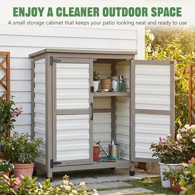 Ketive Outdoor Storage Cabinet, 2-Tier Garden Cabinet - Image 8