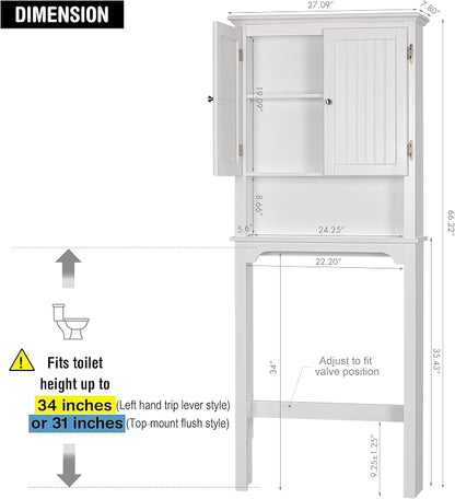 UTEX Over The Toilet Storage Cabinet, Adjustable Shelves, Anti-Tip Bracket - Image 2