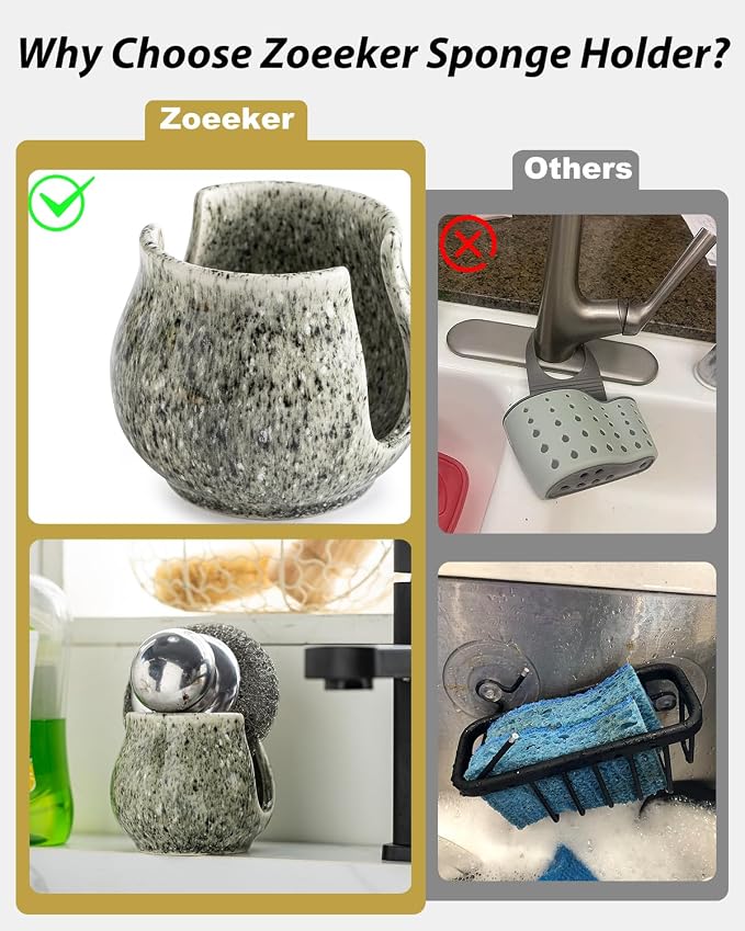 Ceramic Sponge Holder, Kitchen Sponge Holder Sink Caddy Organizer Dish Rack - Image 3