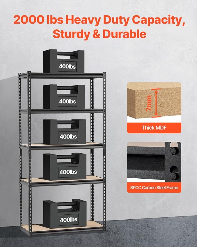 VEVOR Storage Shelves, 2000 lbs, 5 Tier Garage Storage Shelving - Image 4