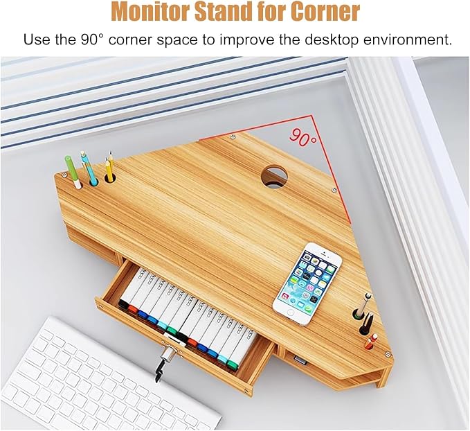 Triangular Wooden Corner Monitor Stand - Image 3