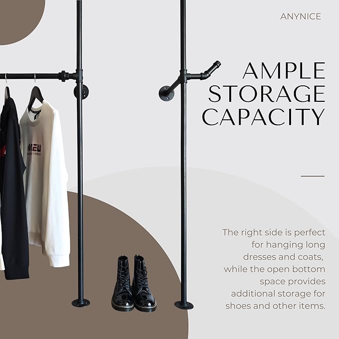 Industrial Pipe Clothing Rack, Heavy Duty Wall Mounted Clothes Rack, Retail - Image 5