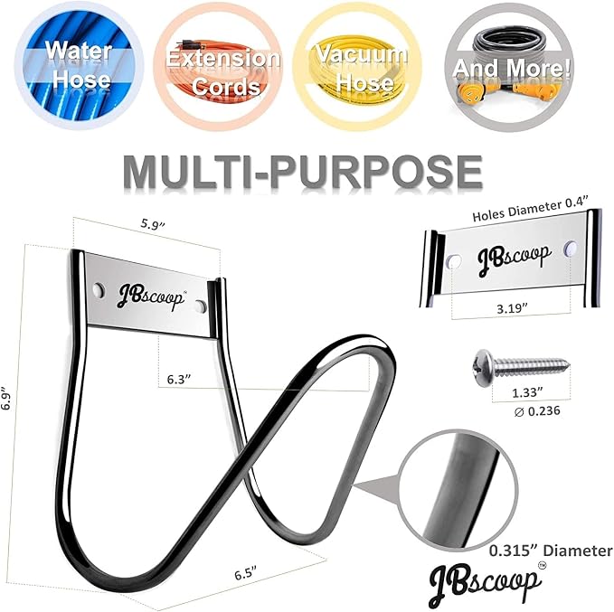 JBscoop Garden Hose Holder Stainless Steel Small Wall Mount Garden Hose Hook - Image 4