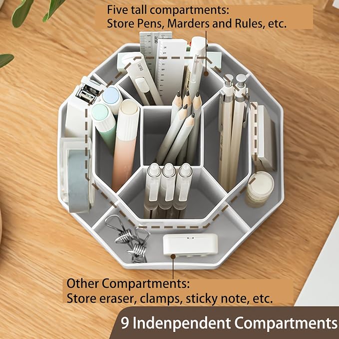 Pencil Pen Holder for Desk, 9 Slots 360 Degree Rotating Desk Organizer - Image 4