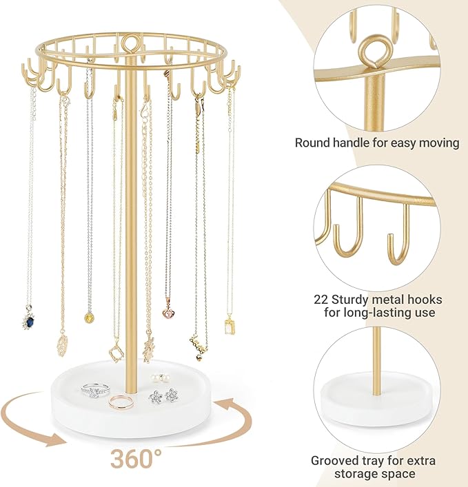 Mkono Rotating Necklace Holder, 22 Hooks Hanging, Storage - Image 6