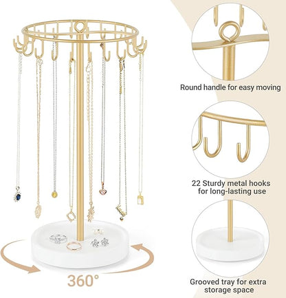 Mkono Rotating Necklace Holder, 22 Hooks Hanging, Storage - Image 6