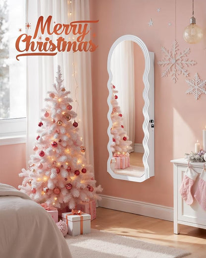 SONGMICS Mirror Jewelry Cabinet Wall Mounted Over the Door, Hanging LED Jewelry - Image 2