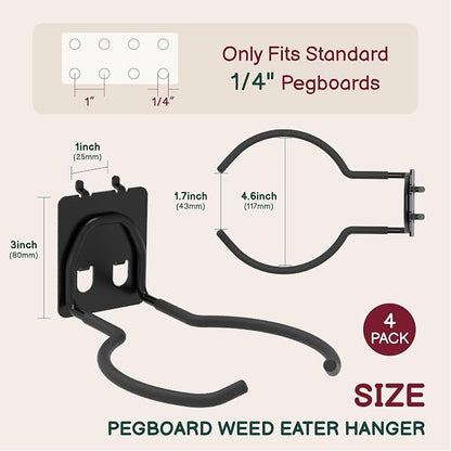 4-Pack Heavy Duty Weed Eater Pegboard Hooks | Leaf Blower Hanger & Vacuum Holder - Image 2