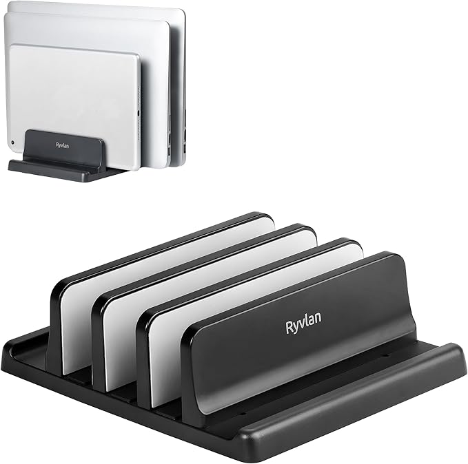Ryvlan Vertical Laptop Stand, 3 Slot Adjustable Laptop Storage Rack and Desk by Ryvlan