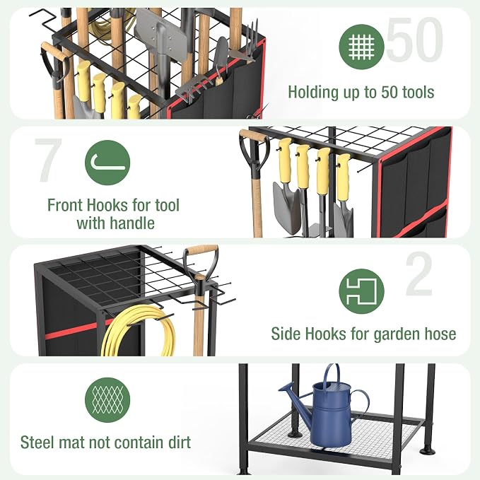 Garden Tool Organizer, Metal Yard Tool Organizer, Holds 50 Long-Handled - Image 3