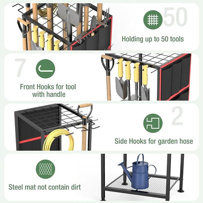 Garden Tool Organizer, Metal Yard Tool Organizer, Holds 50 Long-Handled - Image 3