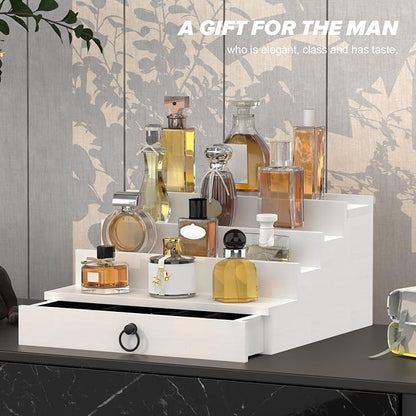 upcessory Cologne Organizer for Men, 4 Tier White Wood Perfume Organizer - Image 7