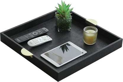 HofferRuffer Faux Leather Decorative Serving Tray, Elegant Coffee Table Ottoman - Image 5