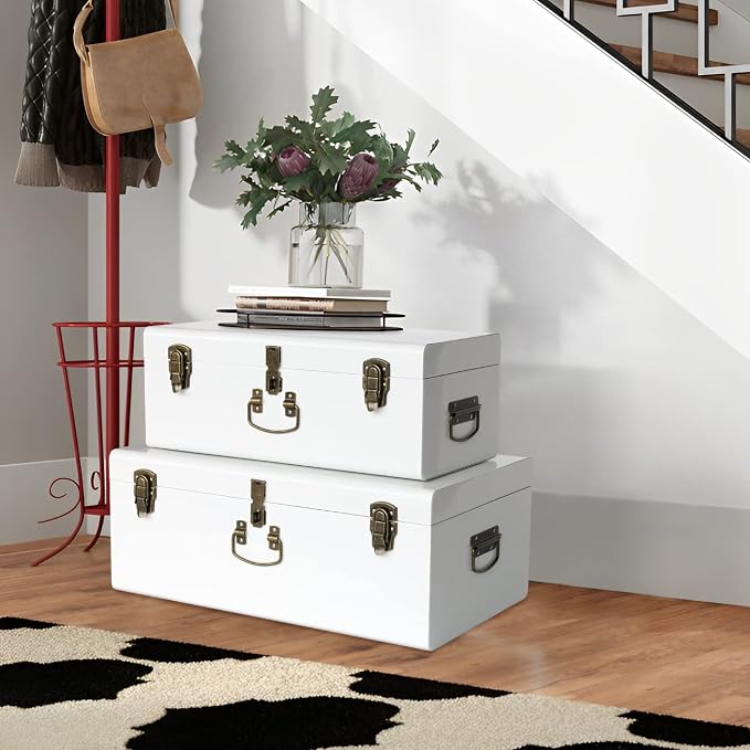 Vixdonos Decorative Metal Box Storage Trunks Set of 2 College Dorm Chest - Image 5