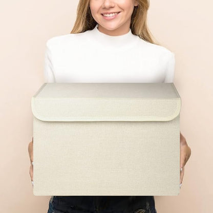Large 22 Quart Linen Fabric Foldable Storage Bin Cube Organizer Basket - Image 2