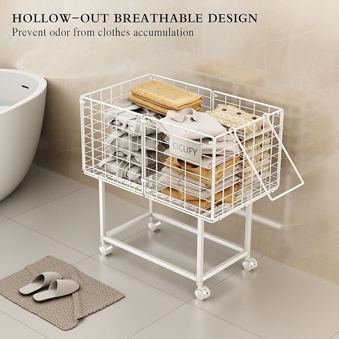 Wire Laundry Hamper, 80L Rolling Laundry Basket Cart on Wheels, Dirty Clothes - Image 4