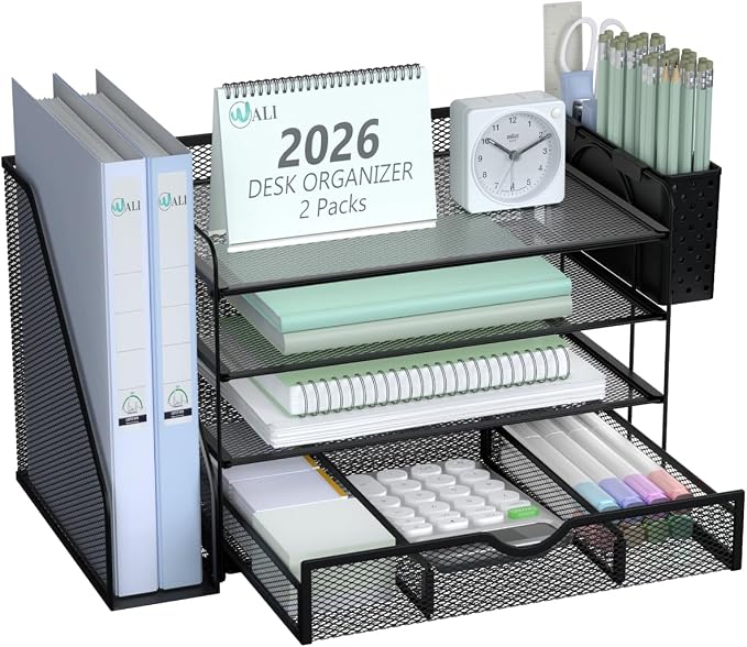 WALI Desk File Organizer, 4 Tier Desktop Paper Letter Tray Organizer by WALI
