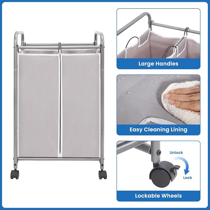 STORAGE MANIAC Laundry Sorter 2 Section, 90 L Gal Laundry Hamper - Image 6