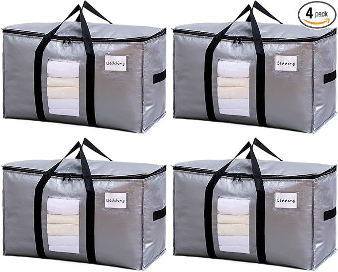 TAILI Extra Large Moving Bags, 4 Pack Silver Heavy Duty Totes by TAILI