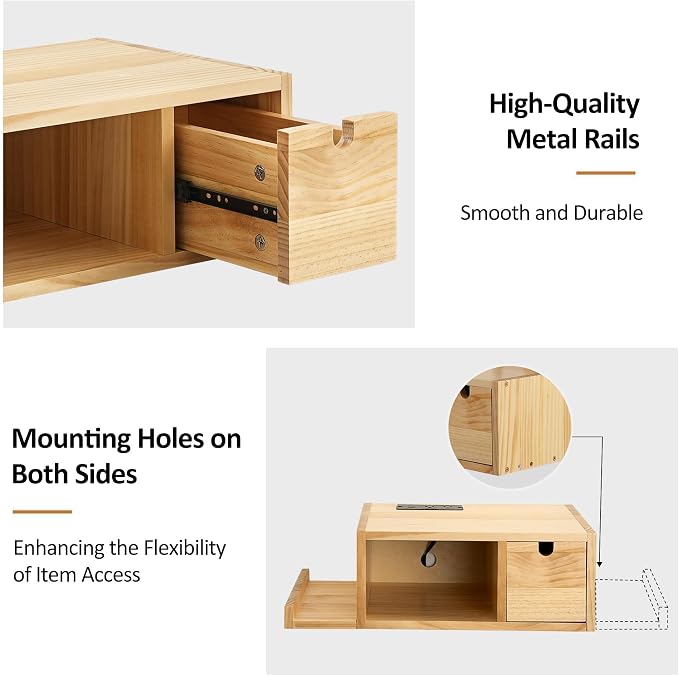 Afuly Floating Nightstand with Charging Station, Wall Mount Night Stand with - Image 8