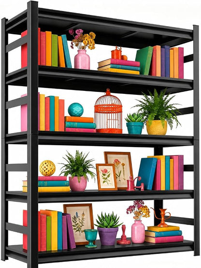 5 Tier Metal Bookshelf, Adjustable Tall Bookcase, Heavy Duty 3000 LBS Modern by BEESTMUEBLE