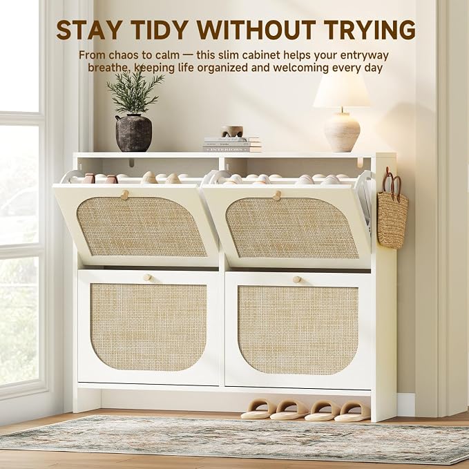 Nicetree Rattan Shoe Cabinet for Entryway, 9.5" Ultra-Thin Narrow Shoe Rack - Image 5