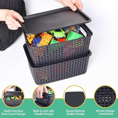 Plastic Storage Baskets with Lid-Plastic Storage Containers Stackable Storage - Image 3