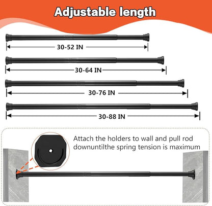 No Drilling Closet Rods for Hanging Clothes, Adjustable 30-88 in | Black - Image 5