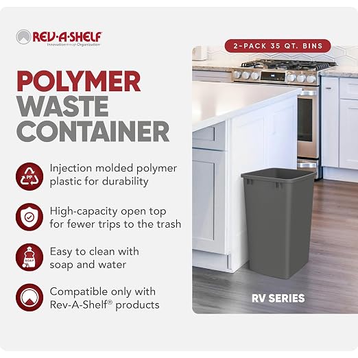 Rev-A-Shelf 2-Pack 35 Quart Polymer Replacement Trash Bin, Recycle Waste - Image 2