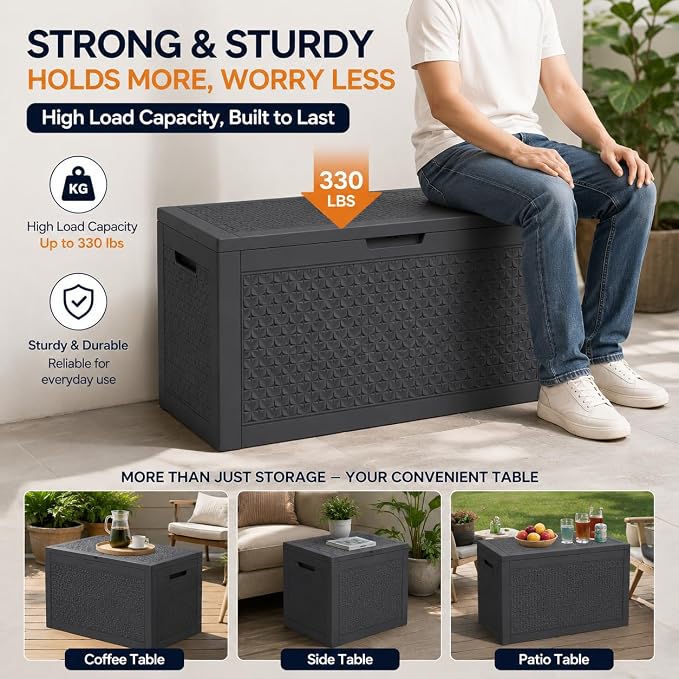 120 Gallon Outdoor Storage Box, Resin Deck Box Waterproof & Lockable, Patio - Image 3