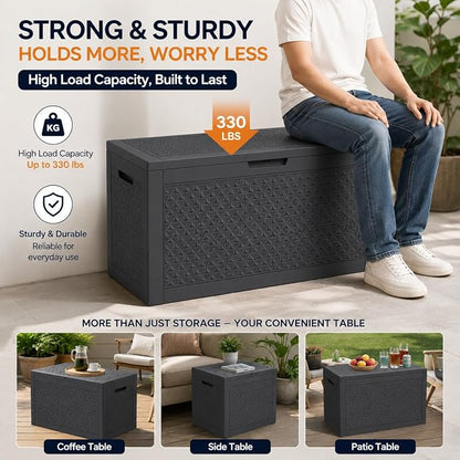 120 Gallon Outdoor Storage Box, Resin Deck Box Waterproof & Lockable, Patio - Image 3