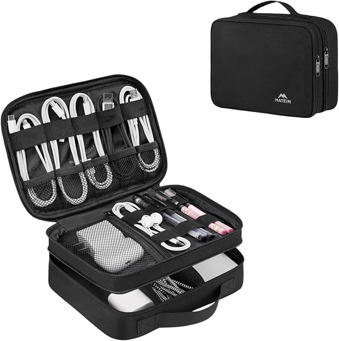 MATEIN Small Electronic Organizer Travel Case, Double Layer Cable Organizer | by MATEIN