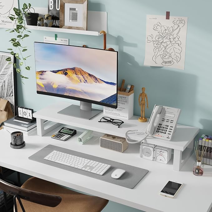 WESTREE Dual Monitor Stand Riser, Wood and Steel Monitor Stand Riser, Computer - Image 3