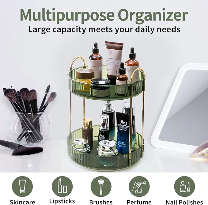 360 Rotating Makeup Organizer for Vanity, 2 Tier Large Capacity Skincare - Image 7