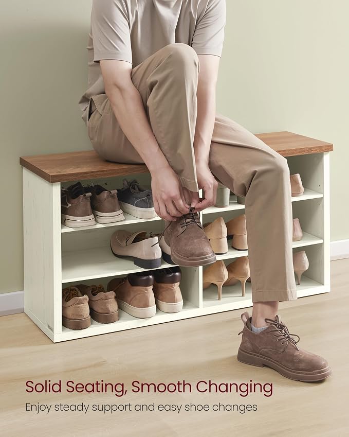 VASAGLE Shoe Bench, Storage Bench, 6 Compartments, Adjustable Shelves, - Image 6