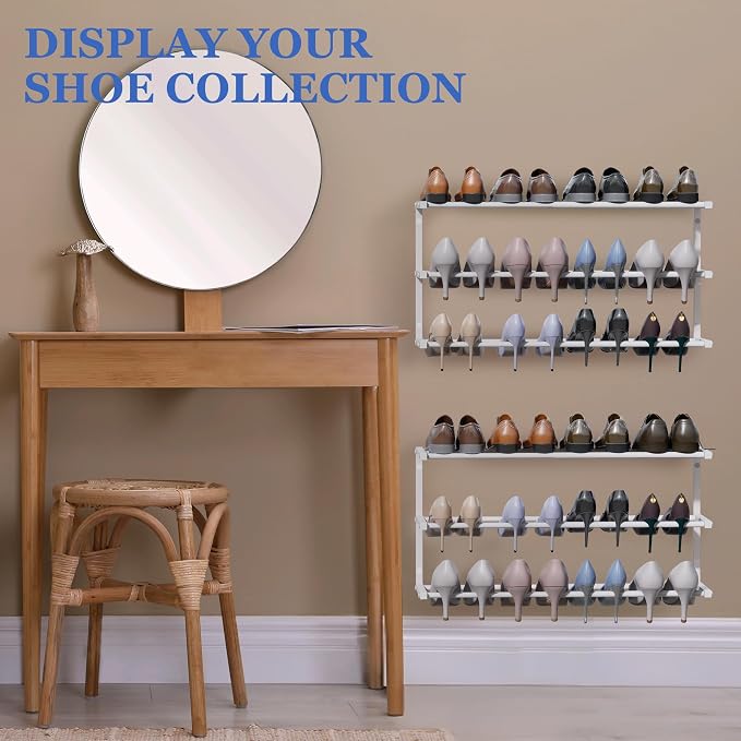 Wall Mounted Shoe Rack, 3 Tier Hanging Shoe Rack Holds 12 Pairs, Space Saving - Image 6