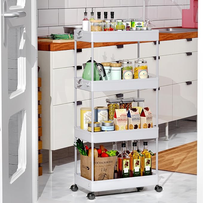 SPACEKEEPER Storage Cart, 4-Tier Mobile Shelving Unit, Bathroom Rolling Cart - Image 4