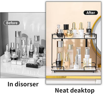 2 Tier Bathroom Cabinet Countertop Organizer Perfume Lipstick Makeup Organizer - Image 5