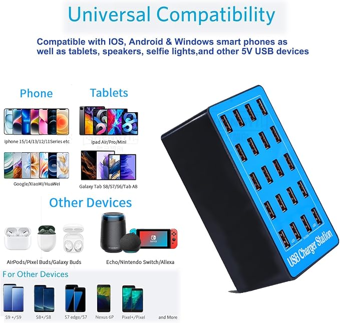 100W 20-Port Multi-Device USB Charging Station - Image 6