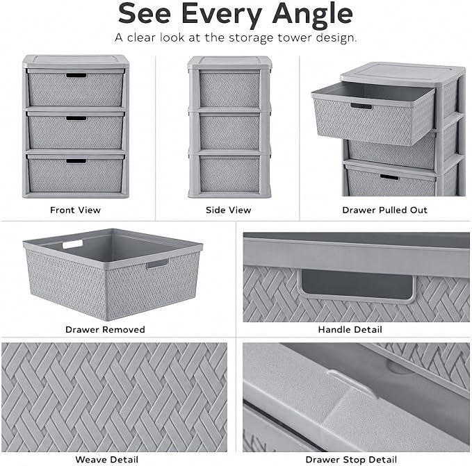 3 Drawer Storage Organizer, Plastic Drawer Organizer Tower, Closet Storage - Image 7