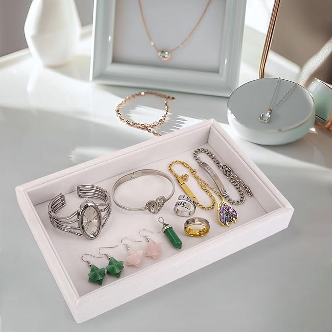 Mornajina 9" x 5.7" Velvet Jewelry Tray Jewelry Display Tray, Stackable Empty - Image 3