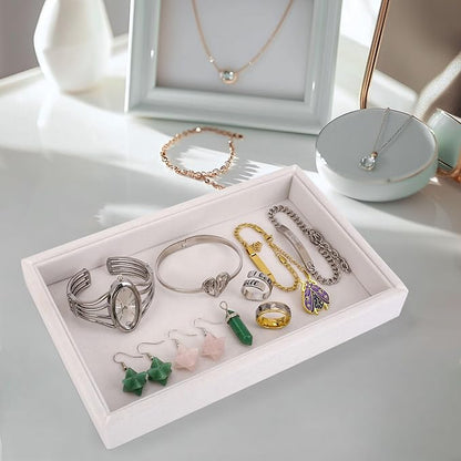 Mornajina 9" x 5.7" Velvet Jewelry Tray Jewelry Display Tray, Stackable Empty - Image 3