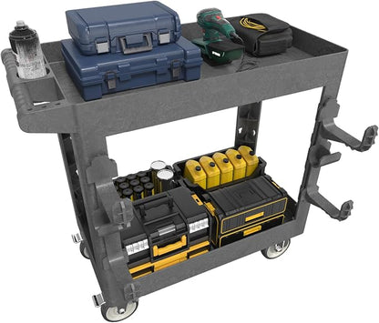 34"*17" Heavy Duty Utility Cart, 2 Shelf Plastic Rolling Cart Tool Cart by Maemttes