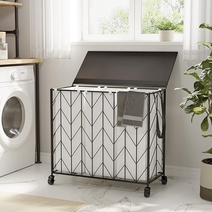WOWLIVE Laundry Basket with Wheels, 142L Laundry Hamper 3 Section with Lid - Image 2