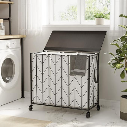 WOWLIVE Laundry Basket with Wheels, 142L Laundry Hamper 3 Section with Lid - Image 2