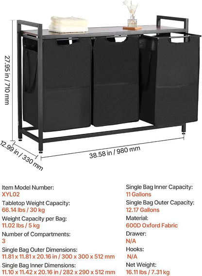 VEVOR 3 Section Laundry Sorter, Large Laundry Hamper - Image 7