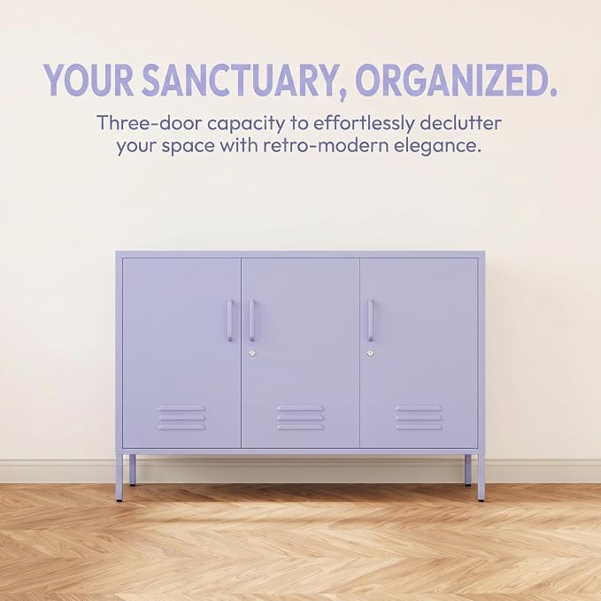 31.5 Inch Tall Lockable Lavender Purple Metal TV Storage Cabinet, Industrial - Image 4