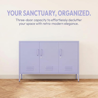 31.5 Inch Tall Lockable Lavender Purple Metal TV Storage Cabinet, Industrial - Image 4