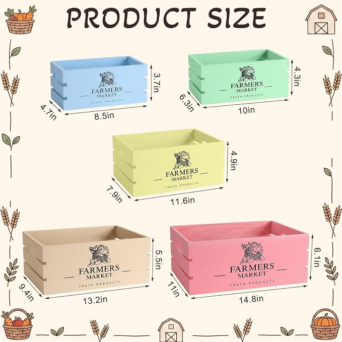 Barydat Set of 5 Wood Crates for Display Decorative Nesting Wooden Crate Storage - Image 3